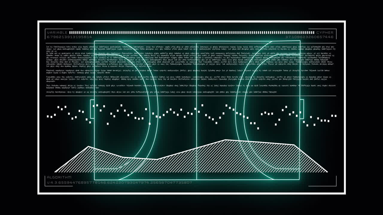 Animation of data processing over neon stadium on black background