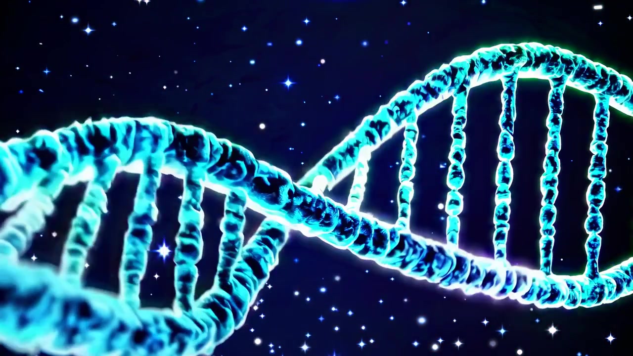 Rotating DNA Double Helix Strand with Glowing Particles
