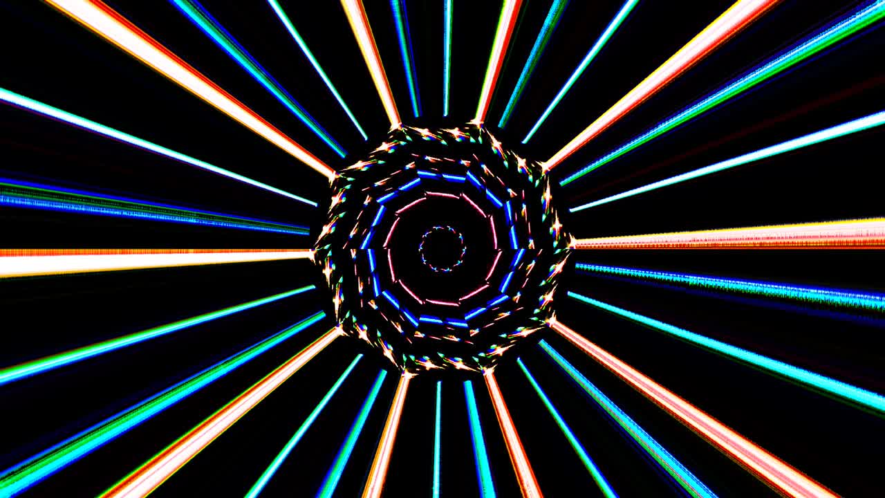 line wave motion, colorful,on a black background