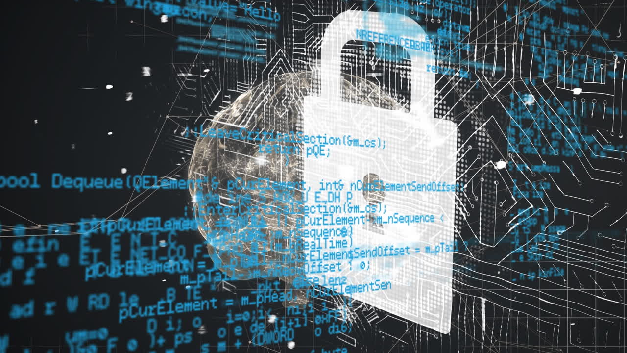 animación del cerebro digital sobre el procesamiento de datos con icono de candado y red de conexiones