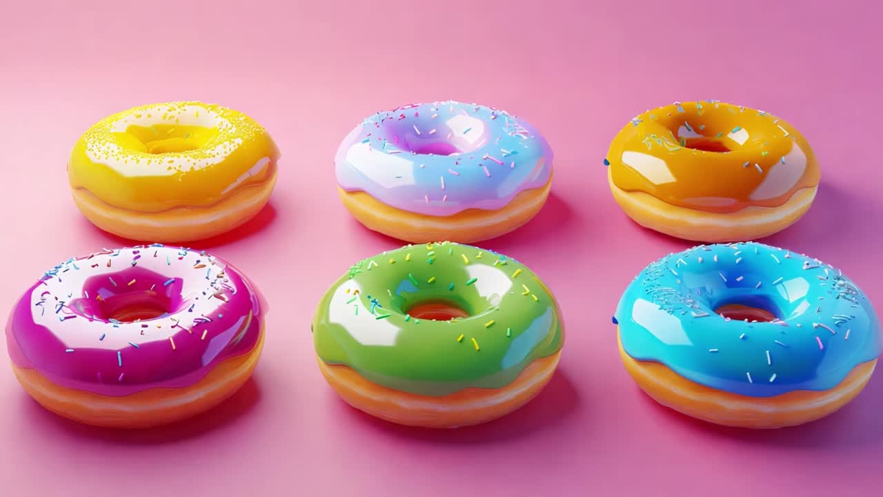 Colorful Donuts on Pink Background