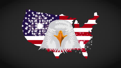 united states of america map with eagle animation