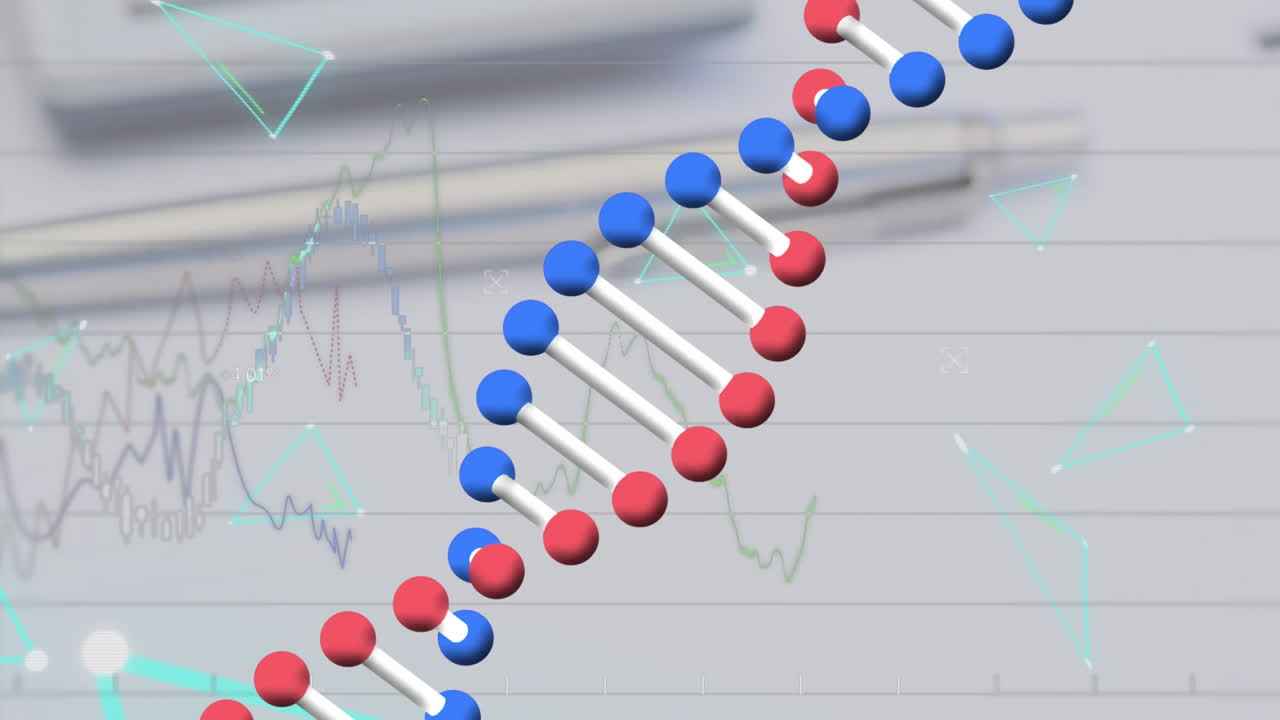 데이터 처리 및 dna 스트랜드의 애니메이션, 계산기 및 펜