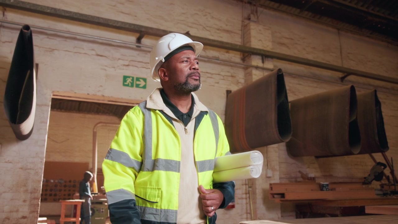 Mature Male Construction Manager Inspecting a Woodworking Workshop