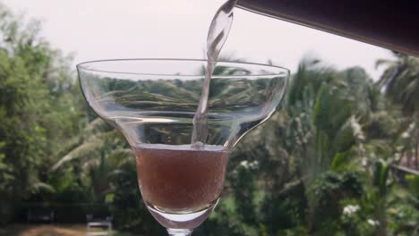 pouring some red wine into the glass.