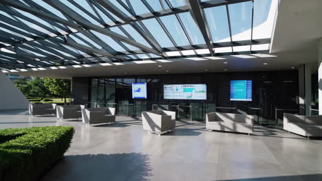 modern office building patio with screens