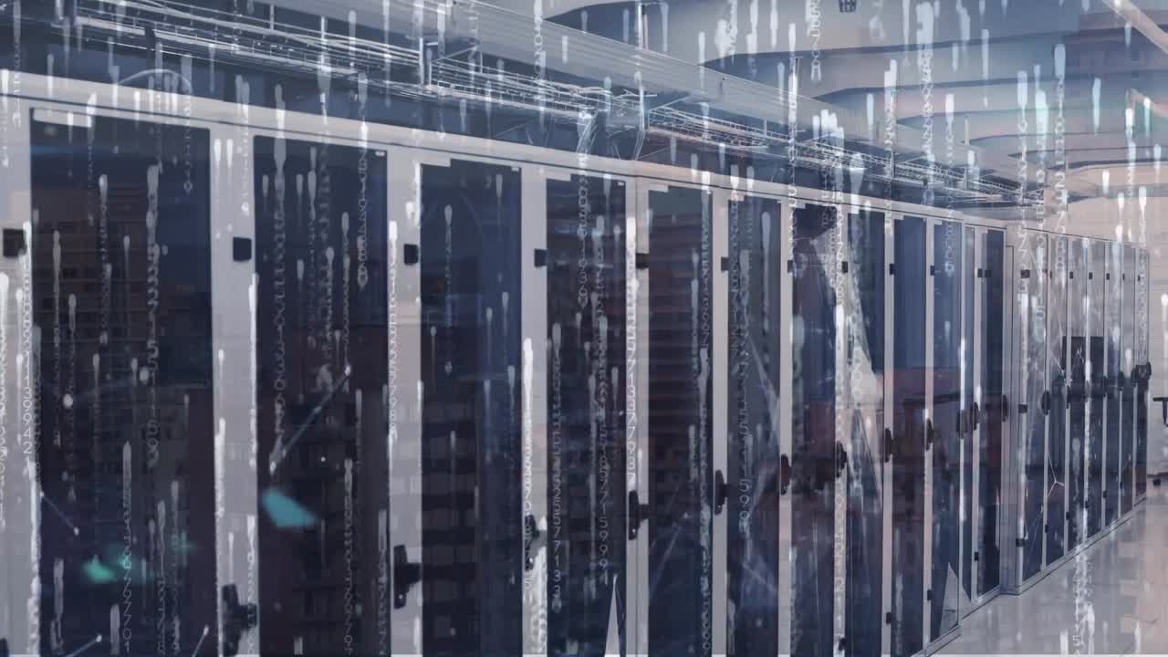 animación de luces cayendo sobre los servidores