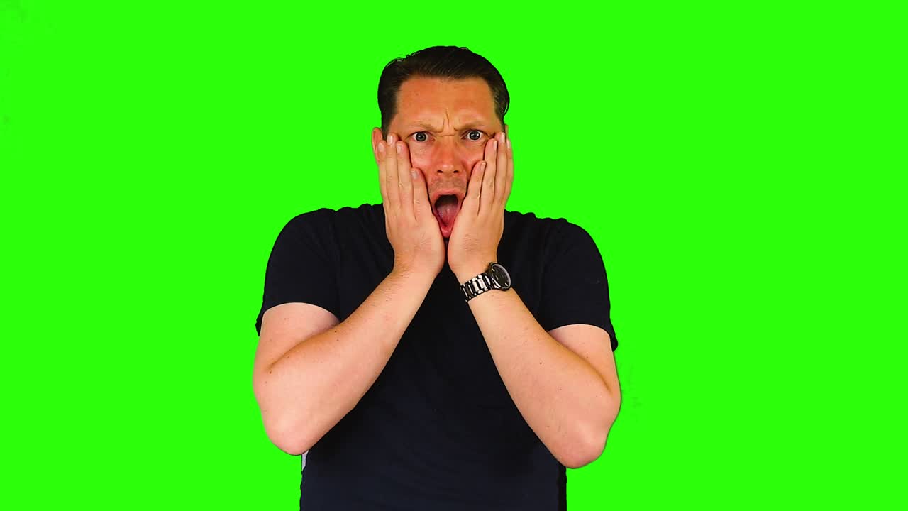 Green screen, man is shocked