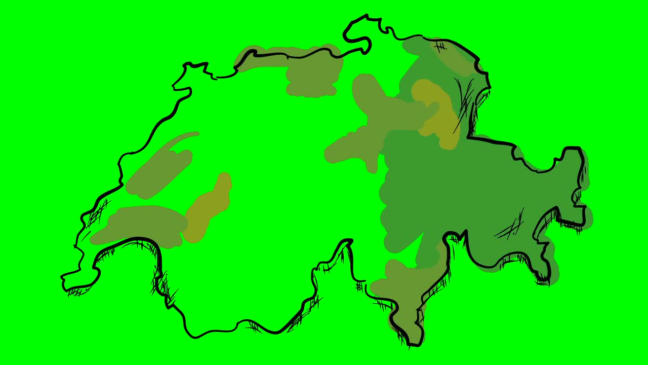 Switzerland drawing colored map on green screen isolated whiteboard
