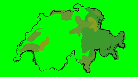 switzerland drawing colored map on green screen isolated whiteboard