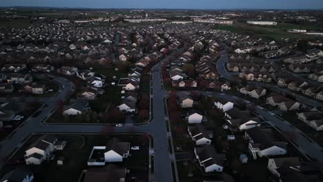 Aerial-lateral-shot-of-quaint-housing-area-with-single-family-houses-in-american-town