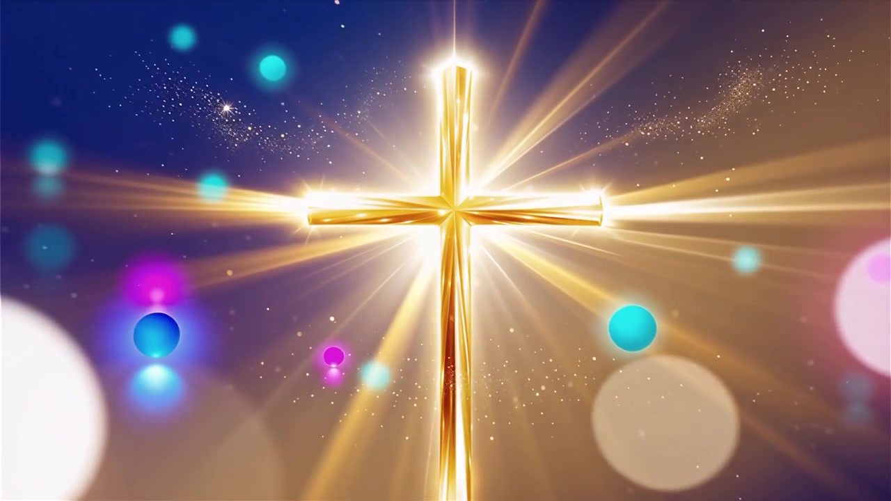 キリスト教の十字架と神聖な光が輝く礼拝用背景。