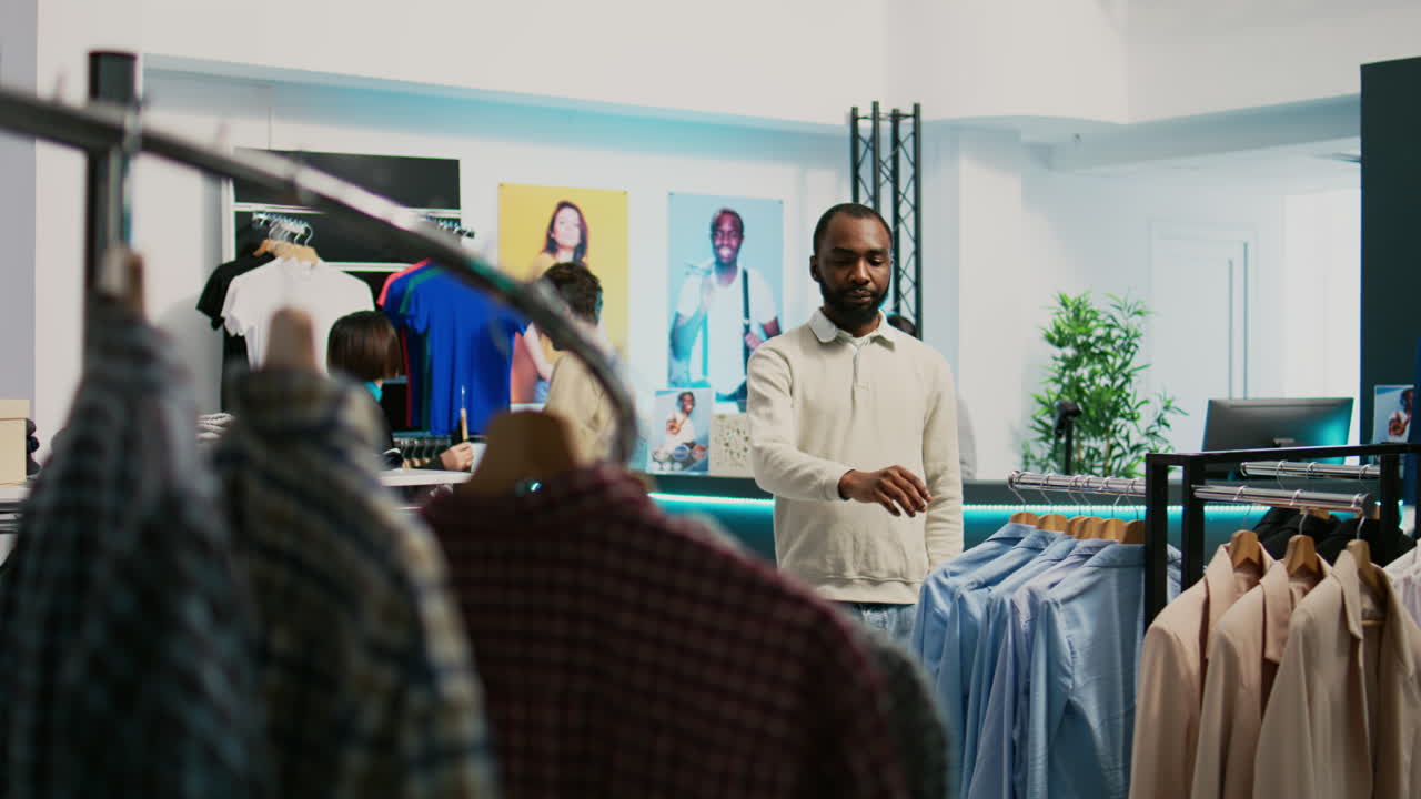 Clothing store interior with people