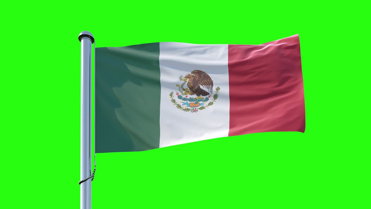 bandera mexicana ondeando en un día soleado, ángulo amplio de la bandera mexicana aislada en pantalla verde elemento de video 4k