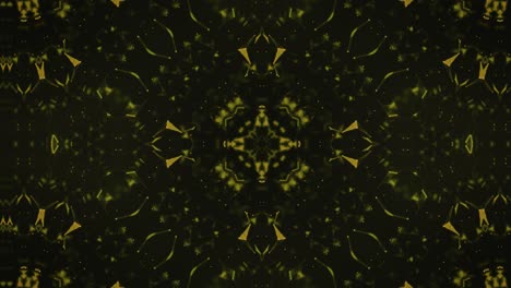 Psychedelisches-Fraktales-Kaleidoskop,-Kontinuierliche-VJ-Schleife,-Kreisförmige-Geometrische-Muster,-Grüne,-Gelbe-Stern--Und-Rautenformen