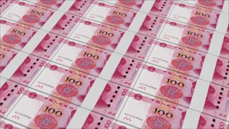 100 chinese renminbi banknotes printing by a money press