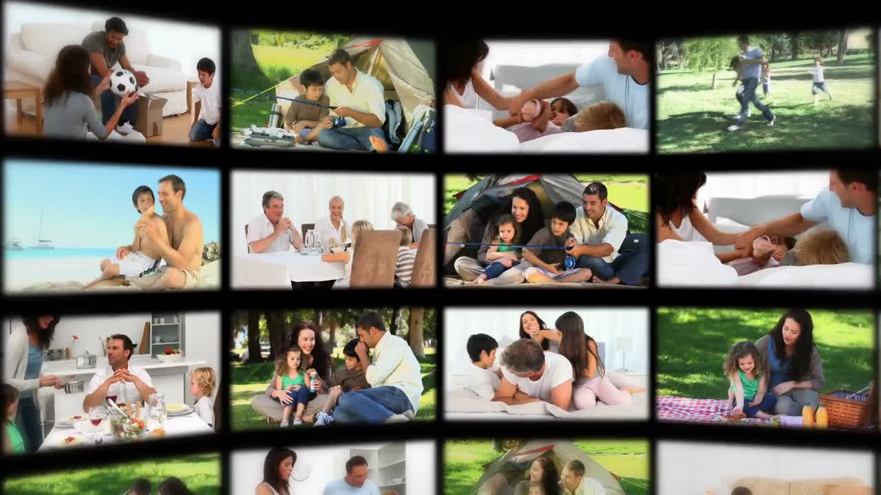 Montage of couples and families relaxing