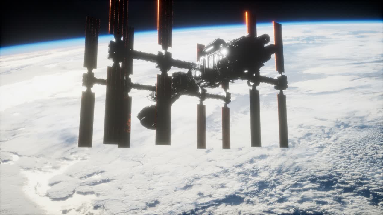 A view of the Earth and a spaceship. ISS is orbiting the Earth