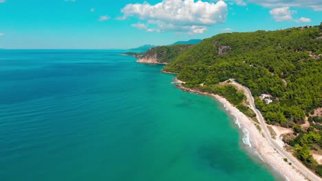 drone fly over beautiful beach in greece