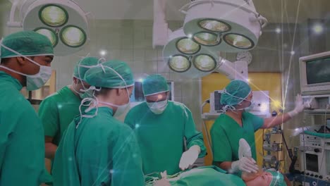 animación de las conexiones sobre el equipo de diversos cirujanos durante la operación