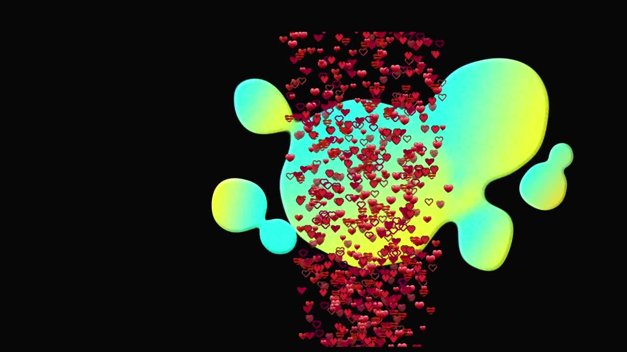 animación de corazones sobre manchas verdes sobre un fondo negro