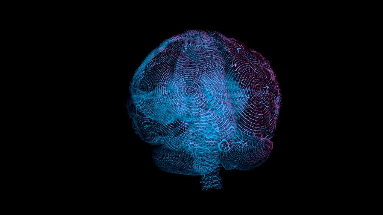 Cyclically rotating computer model of the human brain. Animation with alpha channel