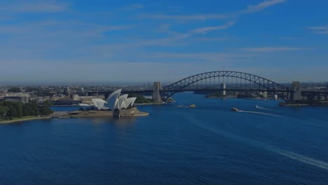 wide aerial shot of sydney opera house and harbour bridge with panoramic views