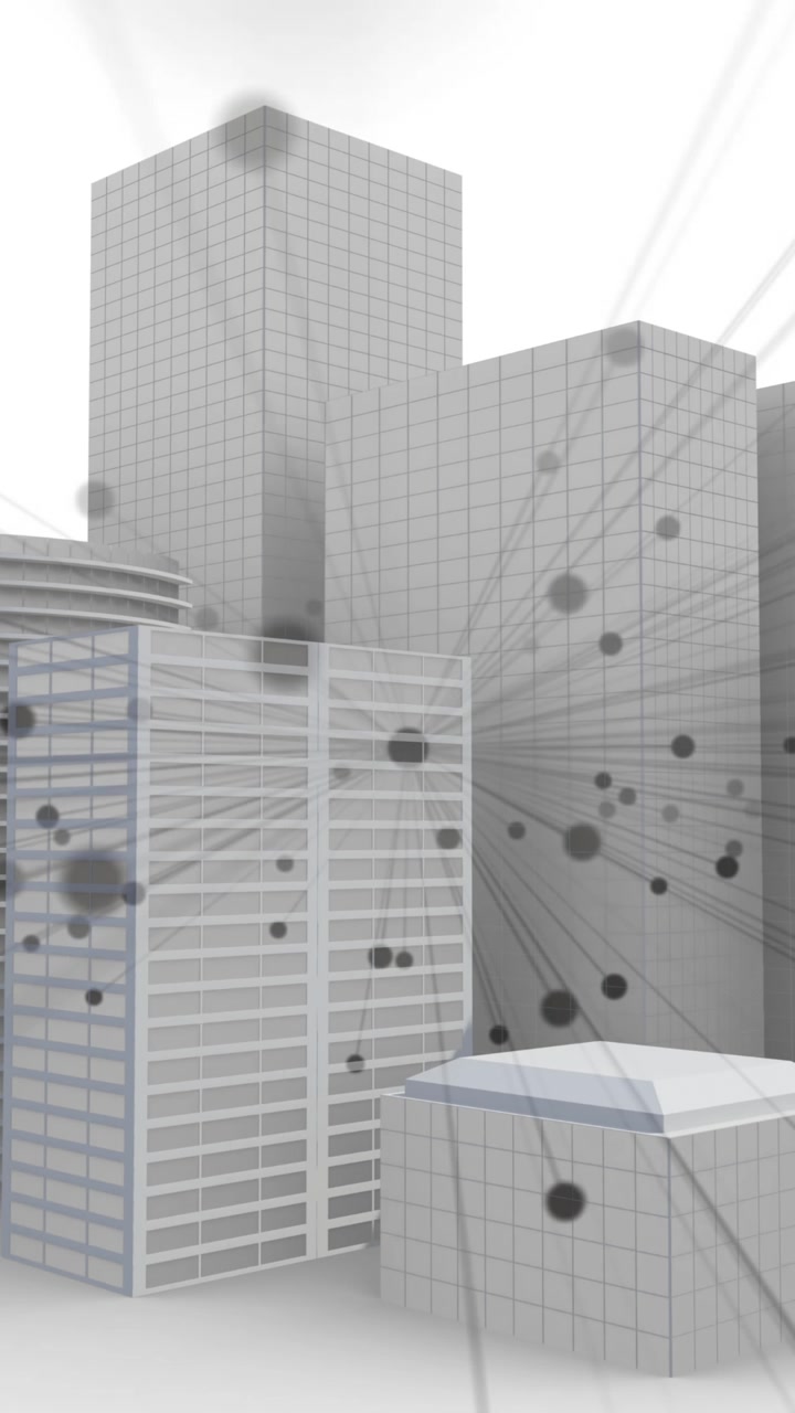 Rete di punti di connessione su un modello di più edifici.