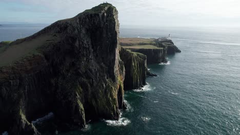 drone dolley shot of neist point at isle of skye in scotland on a sunny day