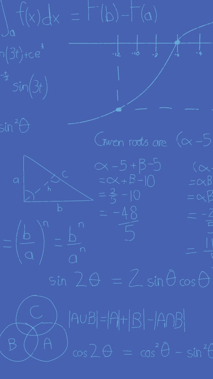 Animazione di equazioni matematiche su sfondo blu
