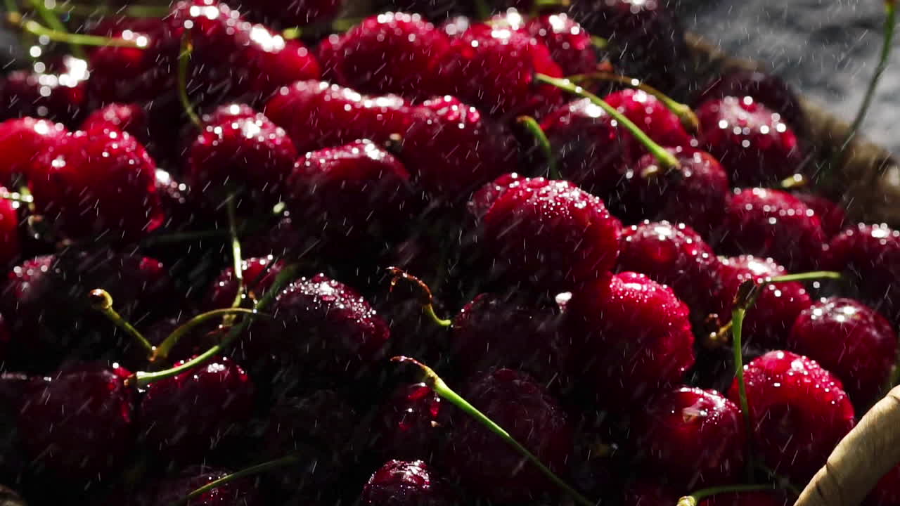 sweet fresh cherries with dew drops, 4k