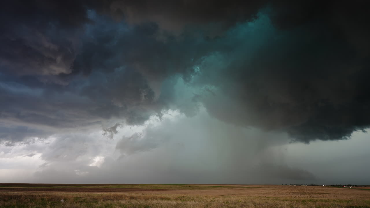 Supercell Storm Forming with Beautiful Textured Clouds and Distant Lightning