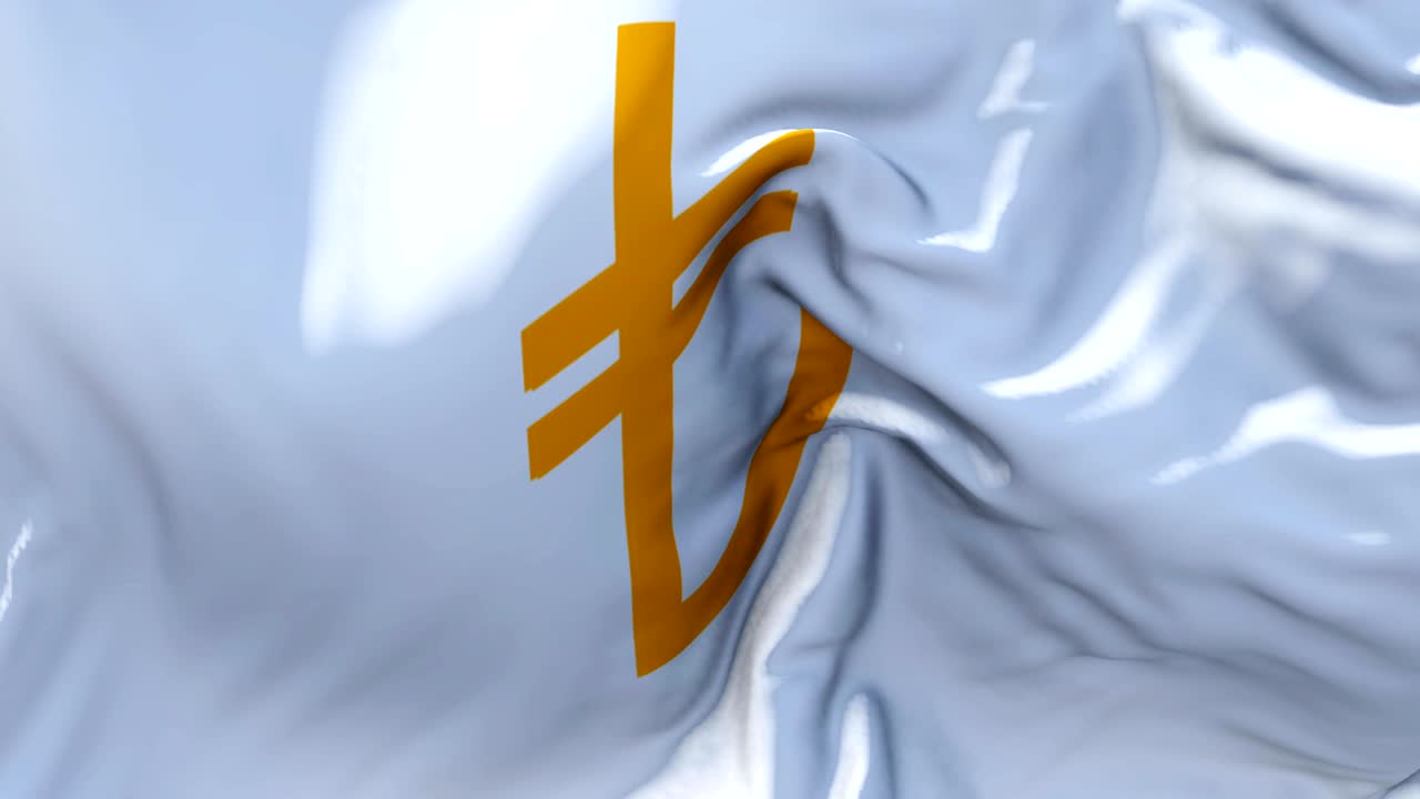 터키 리라 발은 바람에 느린 동작 애니메이션 4k 현실적인 직물 질감 발 부드럽게 바람 날 연속적인 원활한 루프 배경에 불고 있습니다.