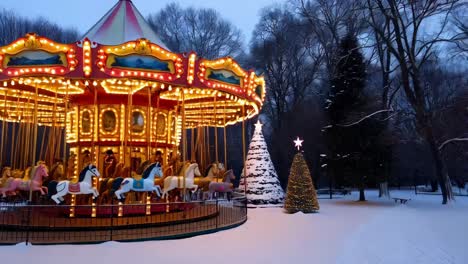 christmas carousel in a winter park