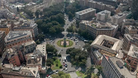 High-angle-aerial-view-over-Piazza-Corvetto-in-Genoa,-Liguaria,-Italy