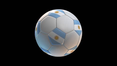soccer ball with flag argentina, on black background loop alpha. 3d rendering