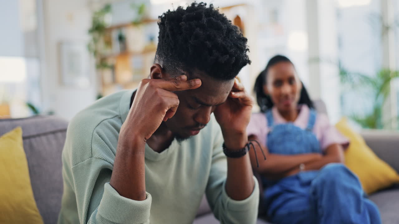 Black couple, headache and fight