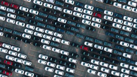 round motion above finished cars at warehouse bird eye view