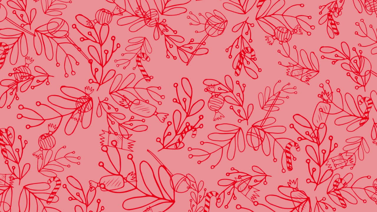 Traditional Christmas floral and leaf pattern on pink background