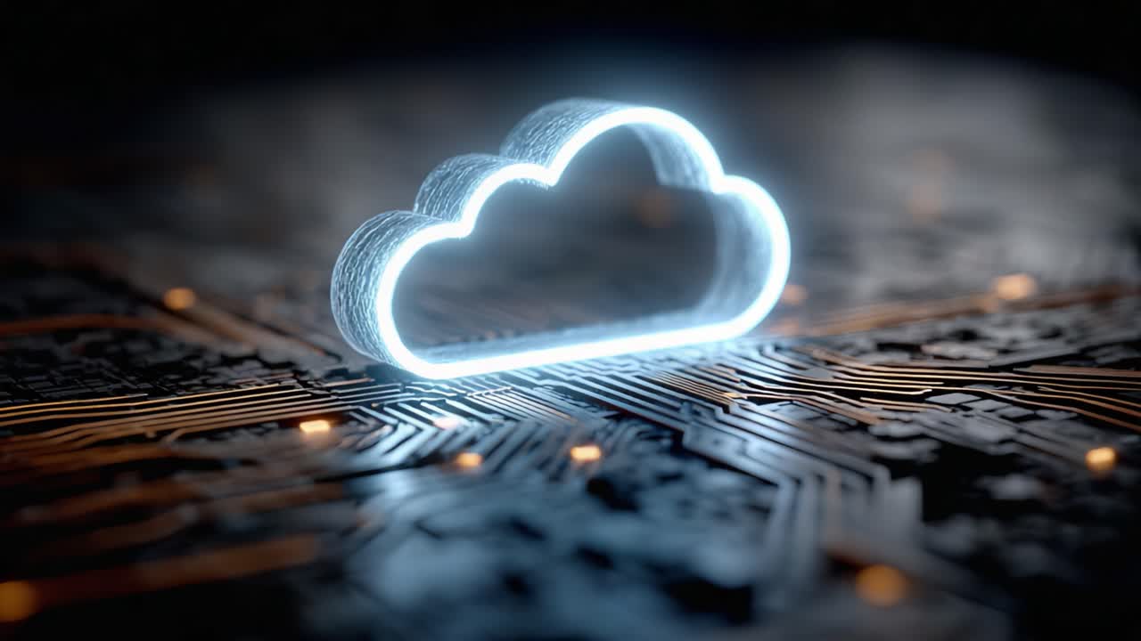 Una straordinaria rappresentazione di cloud computing con effetto neon: immagini accattivanti che mettono in risalto la tecnologia, la connettività e l'evoluzione digitale in un ambiente di rete moderno
