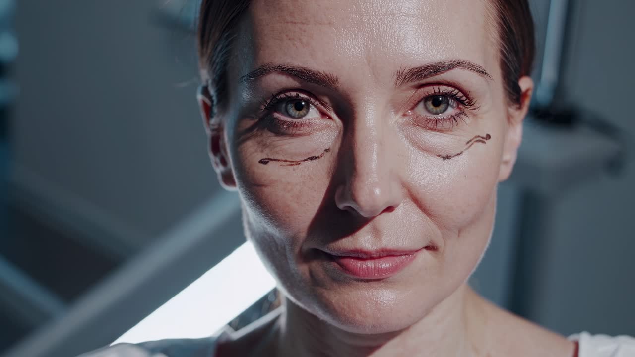 mujer con marcas en la cara para un procedimiento cosmético