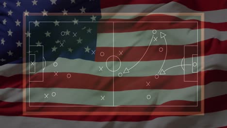 Animation-of-game-plan-over-flag-of-usa