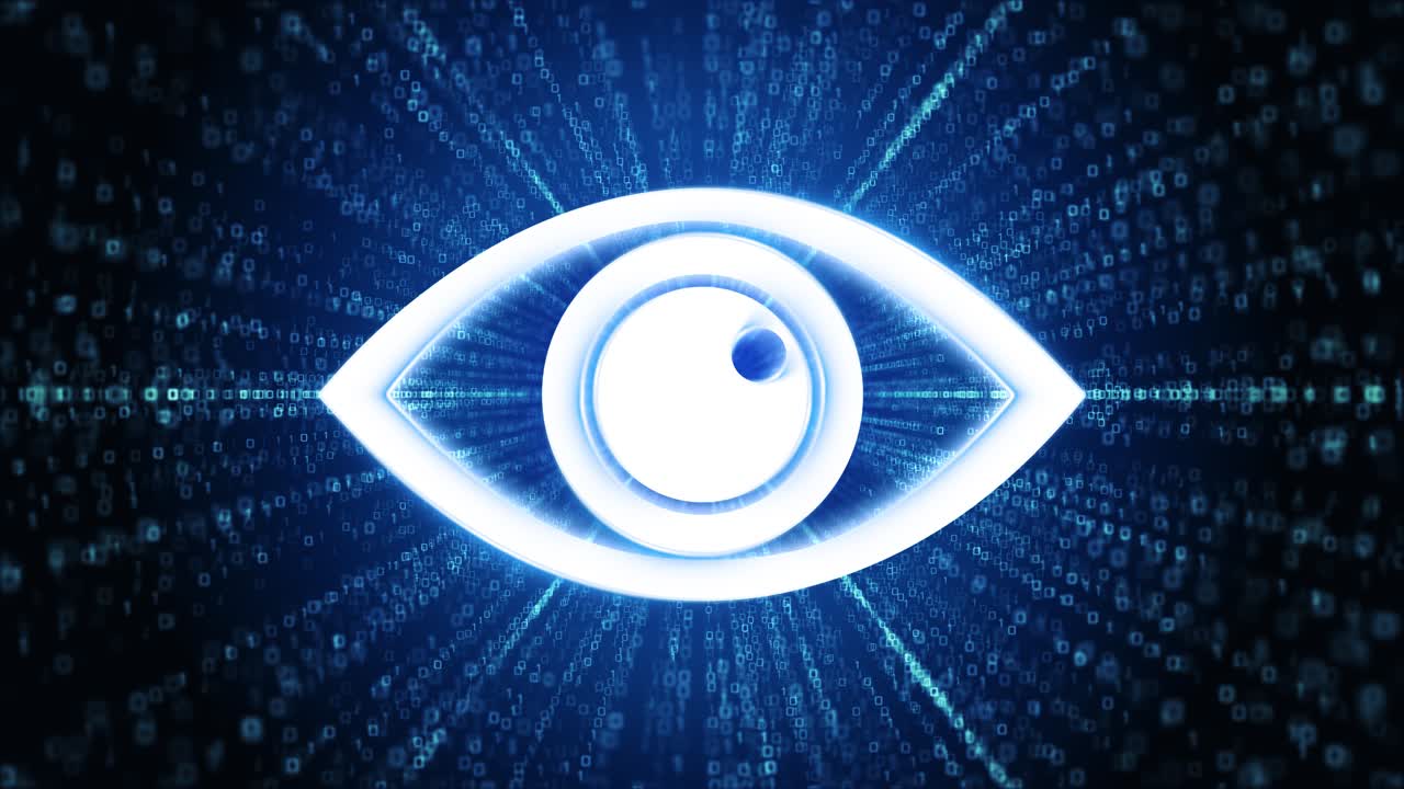Tech eye icon digital cyber space loop technology tunnel animation concept of technology security