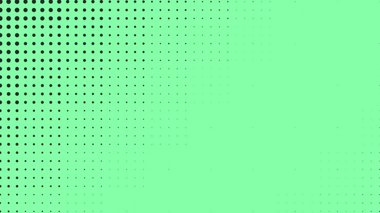 A visually striking halftone pattern composed of black and white dots in a grid formation against a green backdrop
