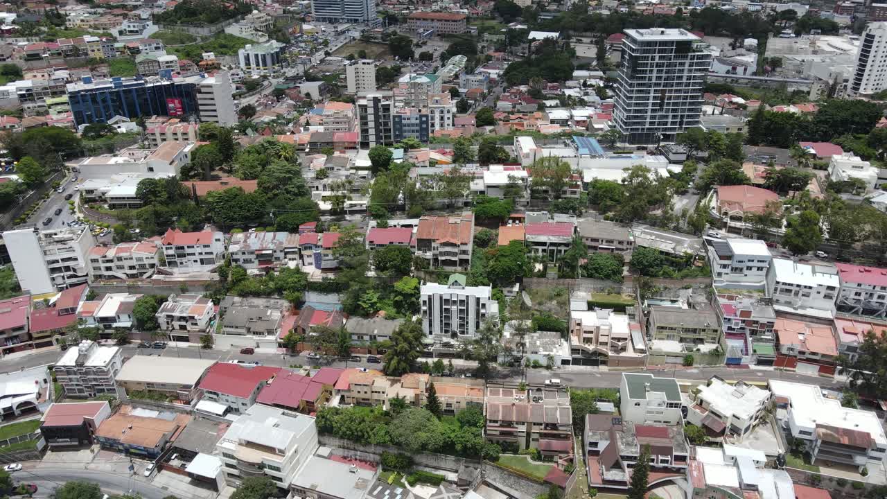 Filmato aereo con drone di Tegucigalpa, città urbana dell'Honduras, che mostra la capitale latinoamericana, la fitta area metropolitana, gli edifici moderni, la rete stradale e le colline circostanti in America Centrale