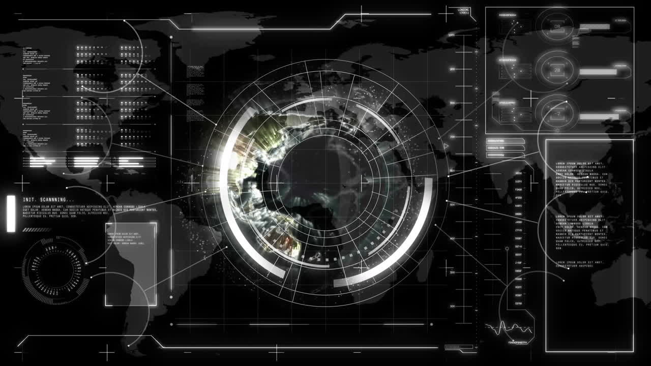Animation of data processing over globe and scope scanning