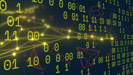 código binario y ecuaciones matemáticas animadas sobre un fondo oscuro