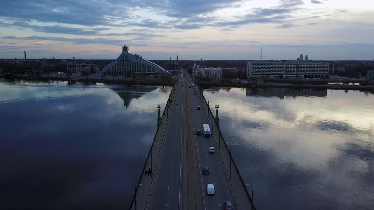 Beautiful aerial view of the bridge in Riga city