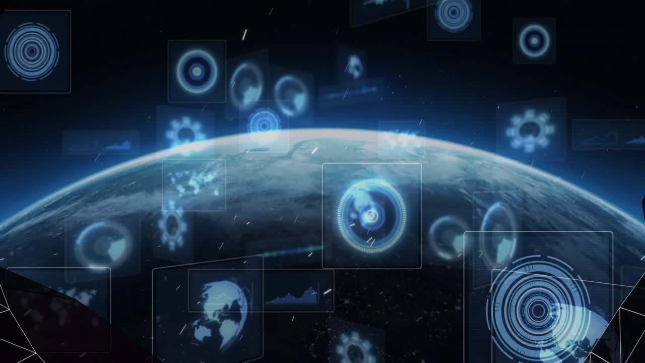 Digital data and network connections animation over view of Earth from space