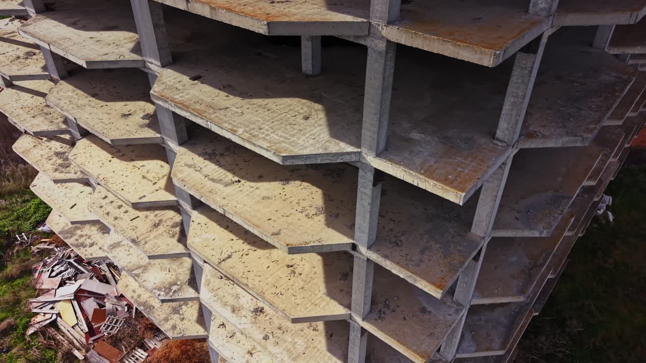 View of an abandoned building under construction in an urban area